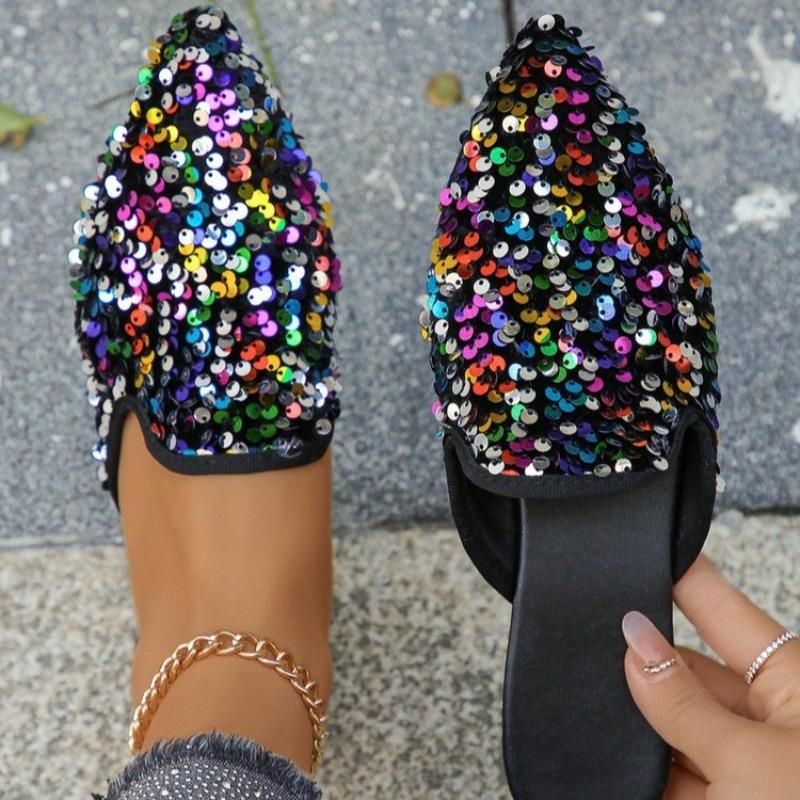 2024 Plus Size Ladies Shoes Closed Toe Women's Slippers Outdoor Casual Slippers Women Bling Mixed Colors Flat Women's Sandals