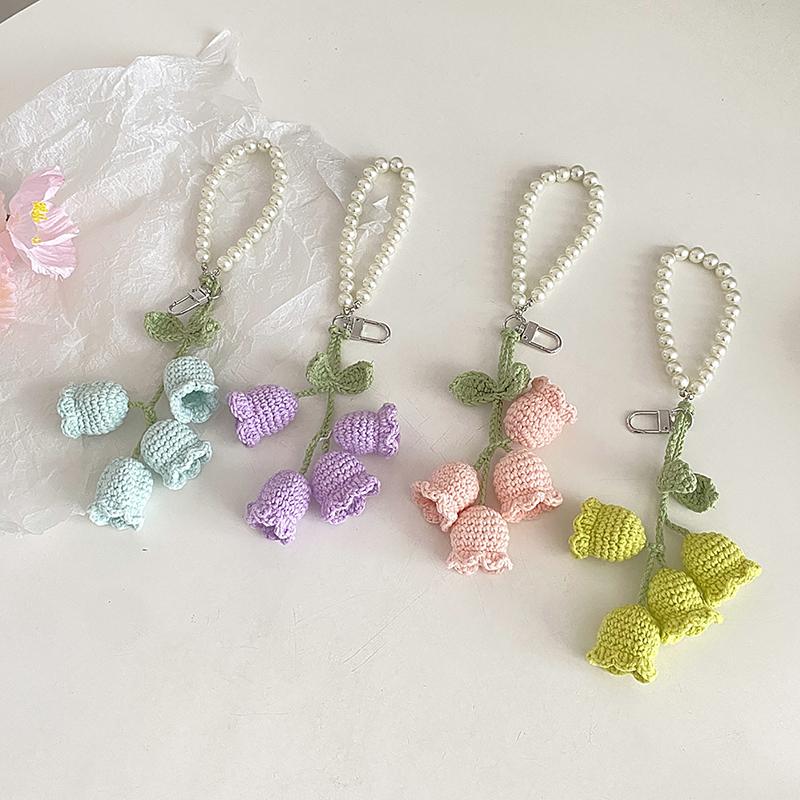 1шт цветок вязаный брелок для ключей женщин вязаный крючком шерсть цветок лист сумка кулон