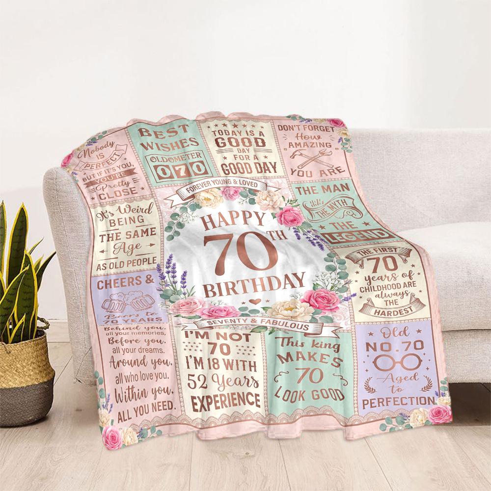 Happy 70th Birthday Celebration Flannel Blanket-Soft and Suitable for Sofas,Beds,Offices,Travel,All Seasons,Great Gift for Holidays and Birthdays.
