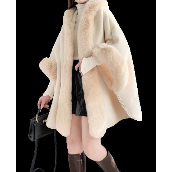 Cloak Shawl Integrated Fleece Thickened Large Size Loose Hooded Medium And Long Cardigan Woolen Jacket 1189
