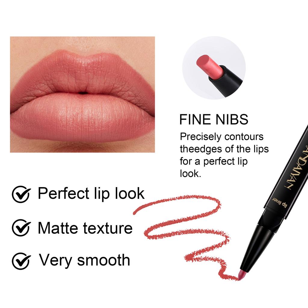 HANDAIYAN 2-in-1 Dual-Ended Lipstick and Lip Liner Pencil, Matte Waterproof Long-Lasting Smooth Pigmented Lip Contour Liner and Lipstick Combo