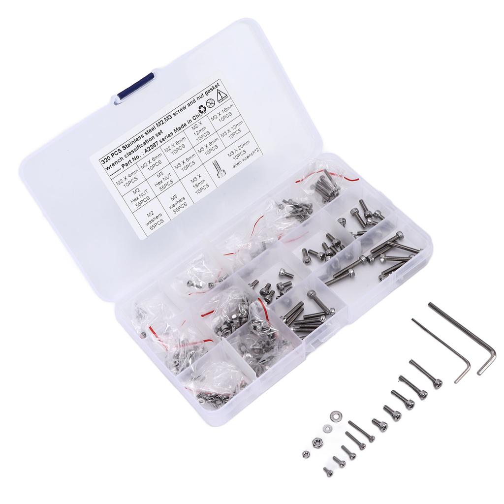 320 шт., винты, гайки, набор прокладок, набор из нержавеющей стали 304 M2 M3, шестигранные болты, комплект шайб для легковых автомобилей, грузовиков