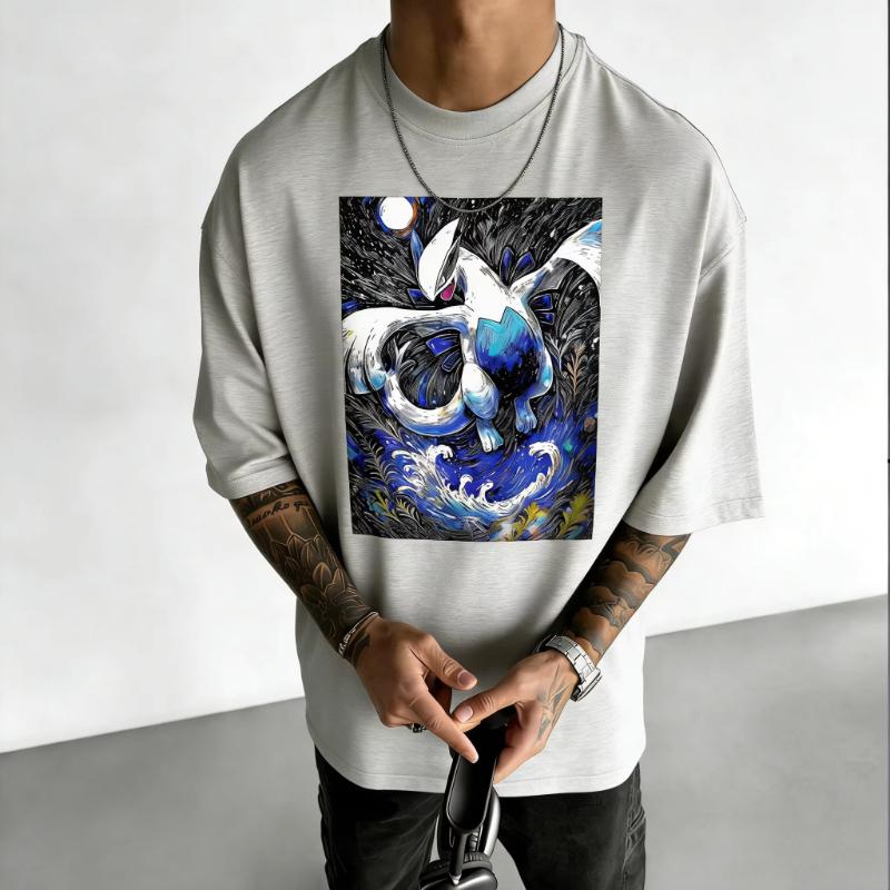 Pokémon Anime Lugia Printed Cotton Tshirt 2026 Summer Mens and Womens Loose Casual Street Versatile Trend Short Sleeved Top