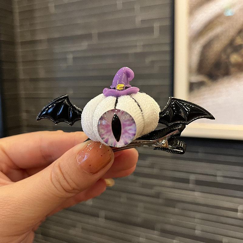 Kids' Halloween Hair Accessories: One-Eyed Pumpkin Bat Clip & Headband