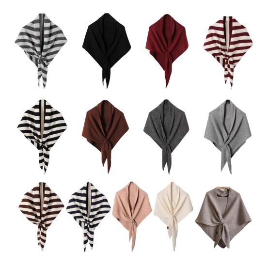 Women Knitted Shawl Wrap Striped Print Cardigan Cape Wool Cashmere Scarf Comfortable Ladies Accessory