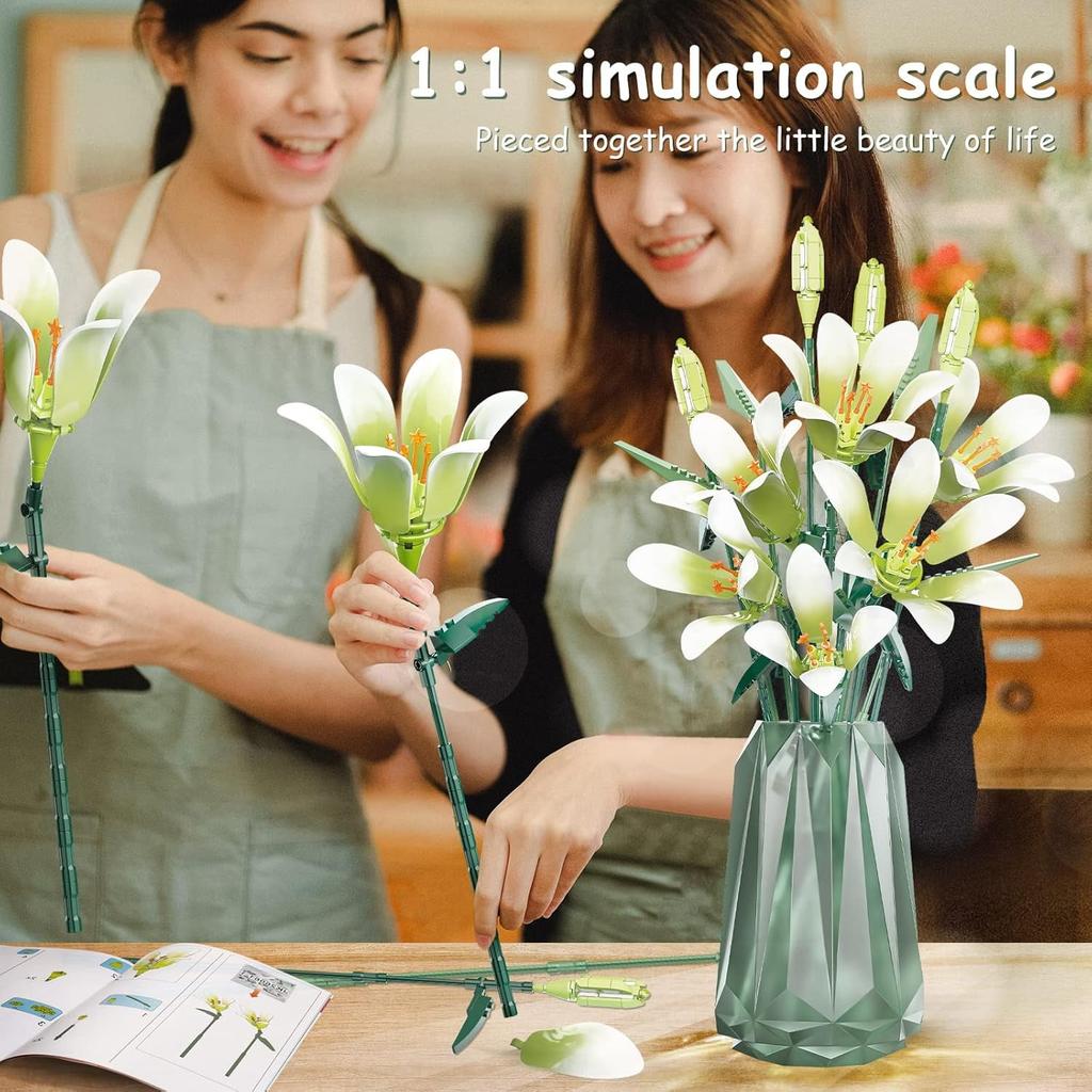 Lily Flowers Bouquet For Adults Building Set With Exquisite Packaging Box, Flowers Bouquet Botanical Collection Building