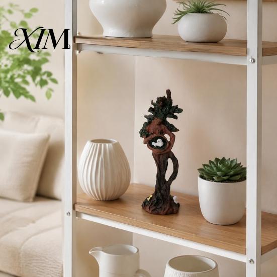 Hand Painted Nature Art Decor Tree Goddess Statue with Bird Nest, Resin Figurine, Handcrafted Modern Craft Forest Spirit Sculpture, Artistic