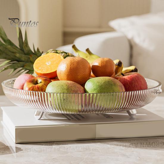 Light Luxury Transparent Fruit Plate Large Opening Design Strip Texture Stable Placement Electroplated Feet Fruit Tray