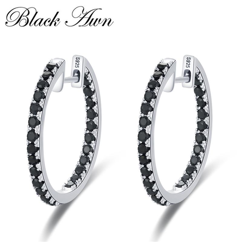 Black Awn Big Hoop Earrings Black Stone Earrings for Women Hoop Earring