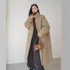 Womens Mid-Length Thick Cotton Padded Coat Winter Warm Oversized Outerwear Black Khaki Solid Color Stand Collar