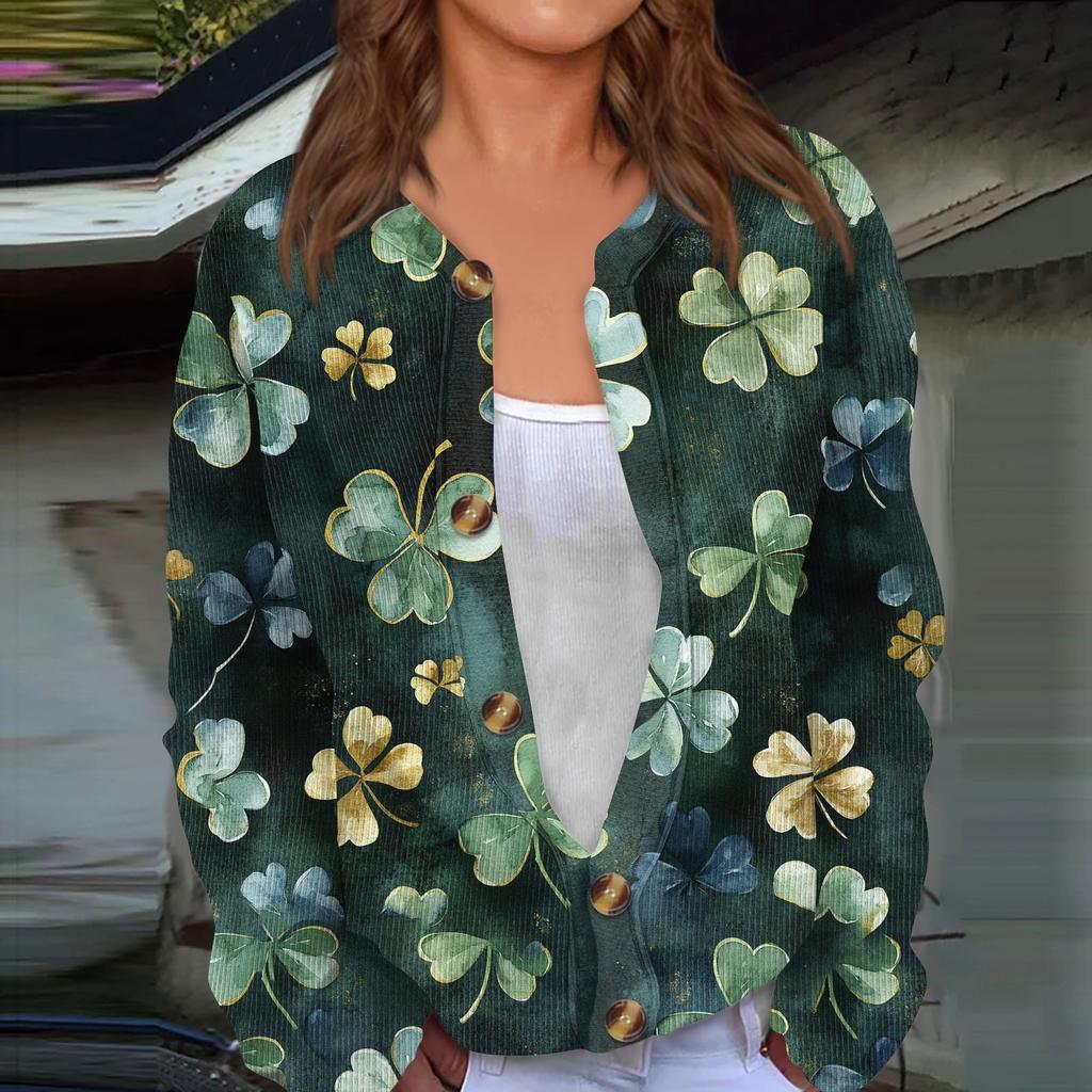 Women's Mardi Gras Print Long Sleeve Knit Cardigan Button Jacket