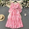 Retro Spring and Summer Lantern Sleeve Princess Floral Dress