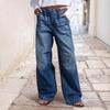 Женские весенние новые джинсы средней посадки с широкими штанинами и завязками на талии, уличные прямые брюки в стиле ретро