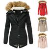 Women's Winter Warm Fur Collar Zipper Long Sleeve Slim Fit Hooded Jacket