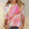 Women's Fashion Casual Round Neck 3/4 Sleeve Loose  Printed T-Shirt Ladies Top