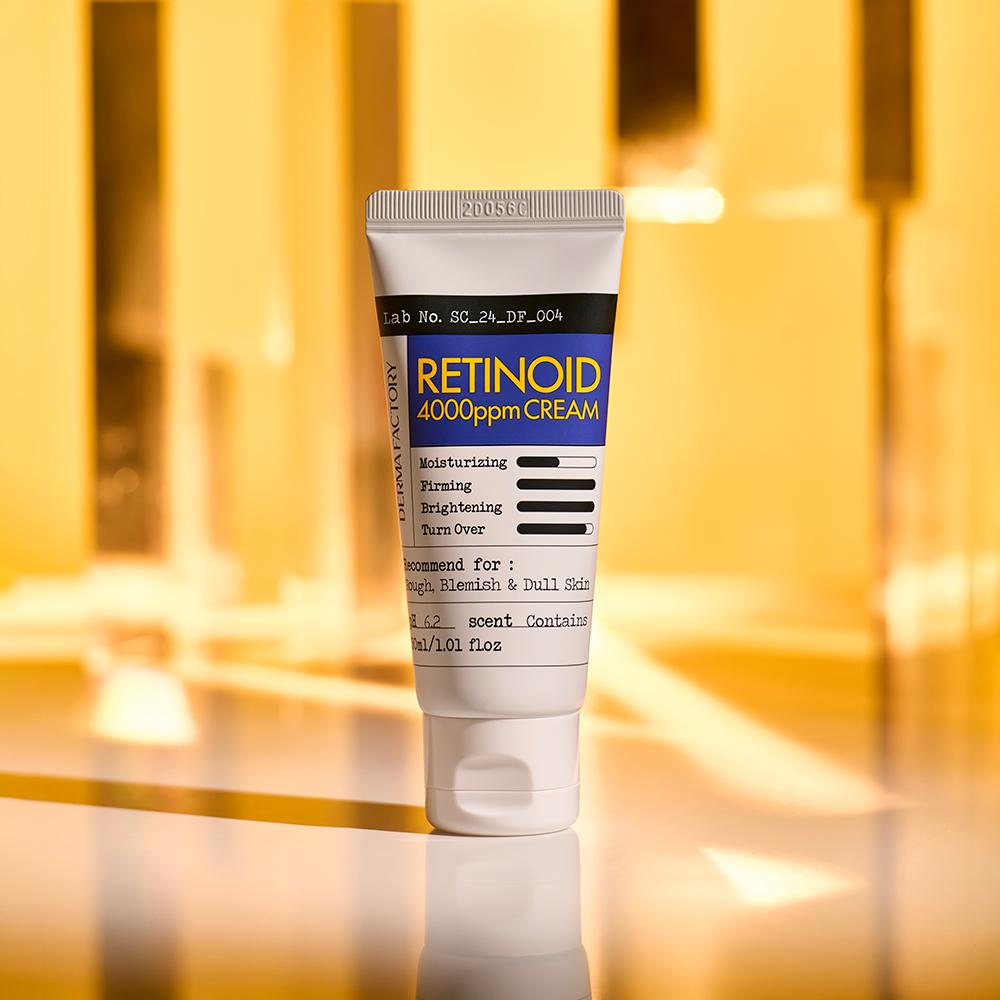 DERMA FACTORY Крем с ретиноидами 4000 ppm 30 мл – Высокоактивный витамин А форте с ретиналем + ретинолом, Укрепляющий и осветляющий уход против морщин, Веганский, Корейский