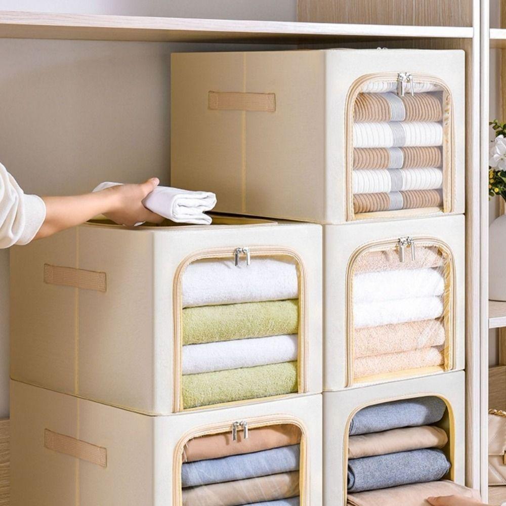 Foldable Steel Frame Storage Box Clear Window Clothes Storage Box Wardrobe Organizer  Thick Fabric