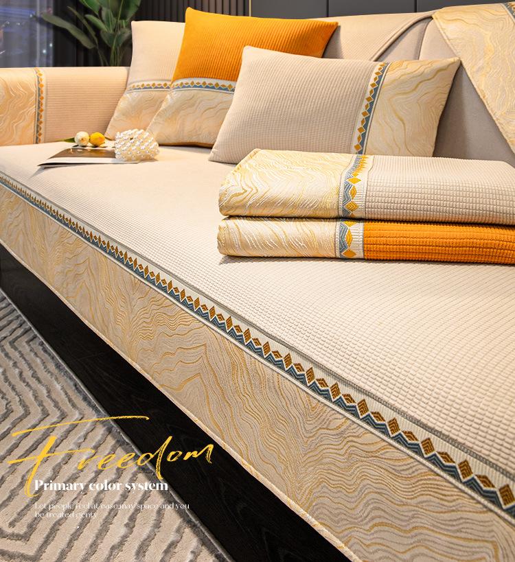 Жаккардовый чехол для дивана с широкими краями, противоскользящая сетка, плюшевая подушка, теплый чехол, полотенце для дивана, вышивка, лямка, чехол для дивана для дома