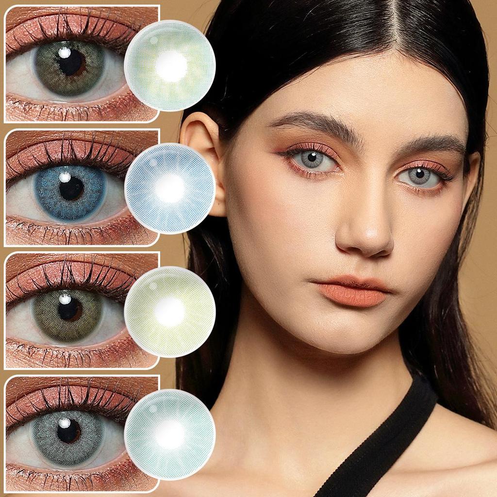 FreshGo Soft Color Contact Lens Gray Coloured Contact Lenses for Eyes Cosmetic Beautiy Pupils 1 Pair Yearly Contact Lenses