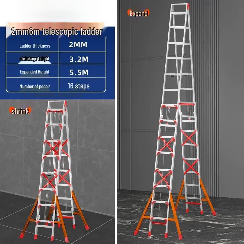 JINGGENG Heavy-Duty Aluminum Telescopic A-Frame Ladder
