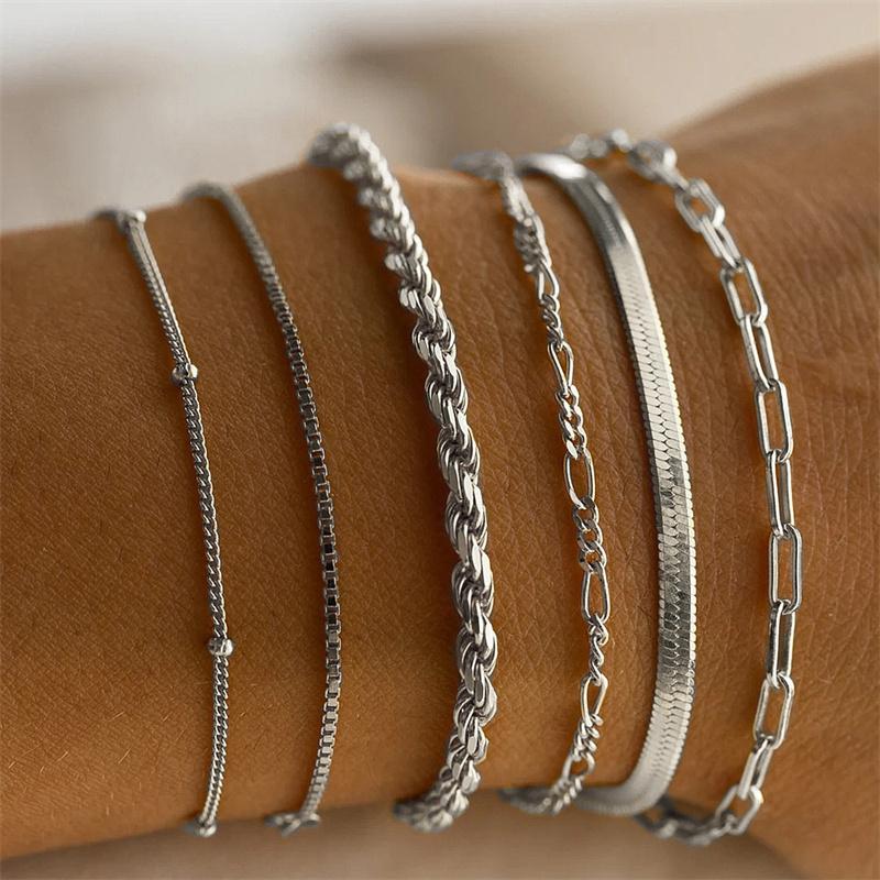 European and American Trendy Metal Chain Women's Set 6 Multi-layer Chain Minimalist Bracelets