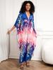 EDOLYNSA Classy Oversized Blue Bohemian Women's Kaftan Robe Holiday Party Dress Light jacket Swimsuit cover-up Lounge wear Q1289