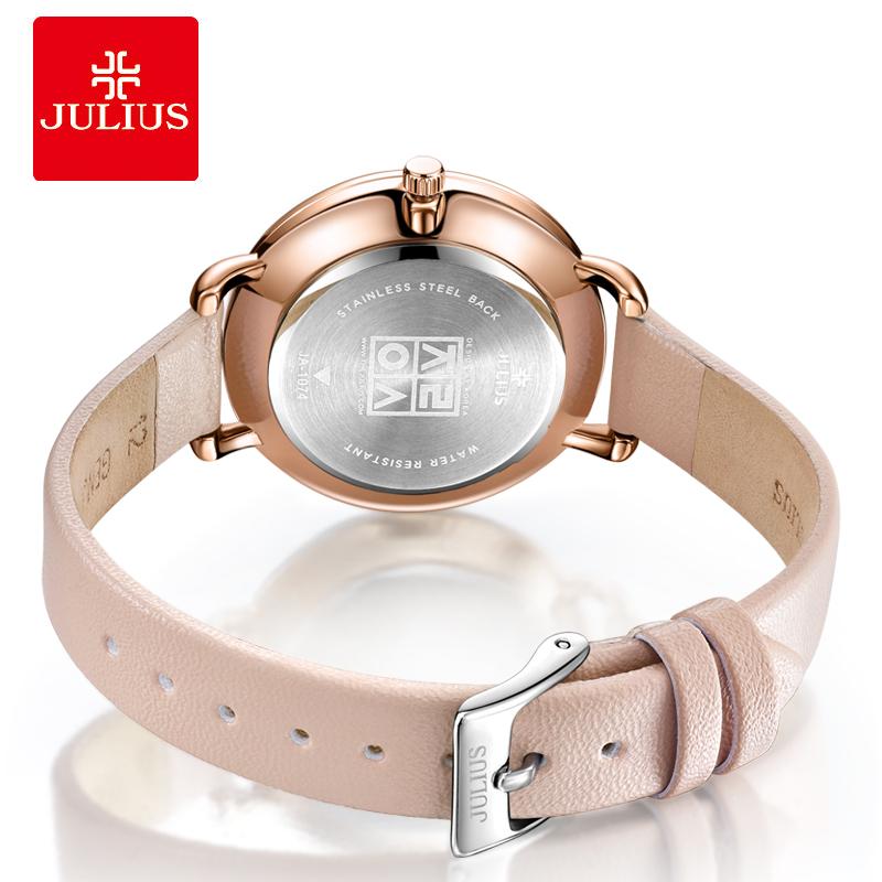 Thin CZ Julius Lady Women's Watch Japan Quartz Fashion Hours Bracelet Real Leather Girl's Gift Box