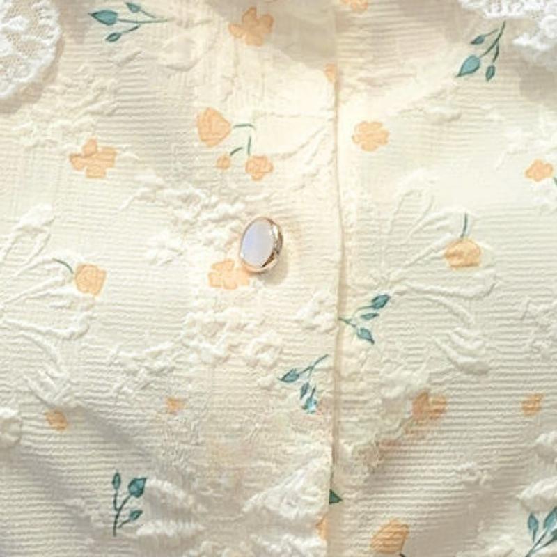 Летние женские топы с короткими рукавами и цветочным принтом, дизайнерские нишевые рубашки с короткими рукавами и милым кукольным воротником