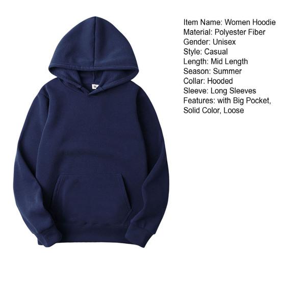 Толстовка унисекс с большим передним карманом, однотонная свободная толстовка с капюшоном, длинные рукава, повседневная спортивная толстовка с капюшоном