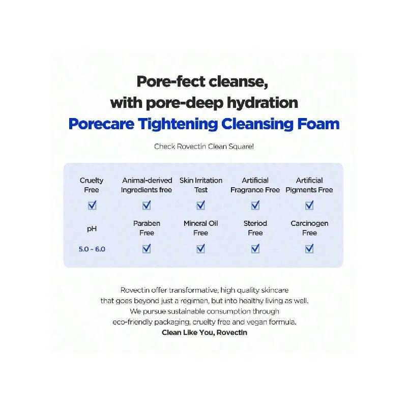 Rovectin Pore Tightening Cleansing Foam 150ml | Green Papaya, Glycerin, Charcoal Powder, AHA/BHA/PHA For Refining Pore Size, Non-Irritating  | Vegan