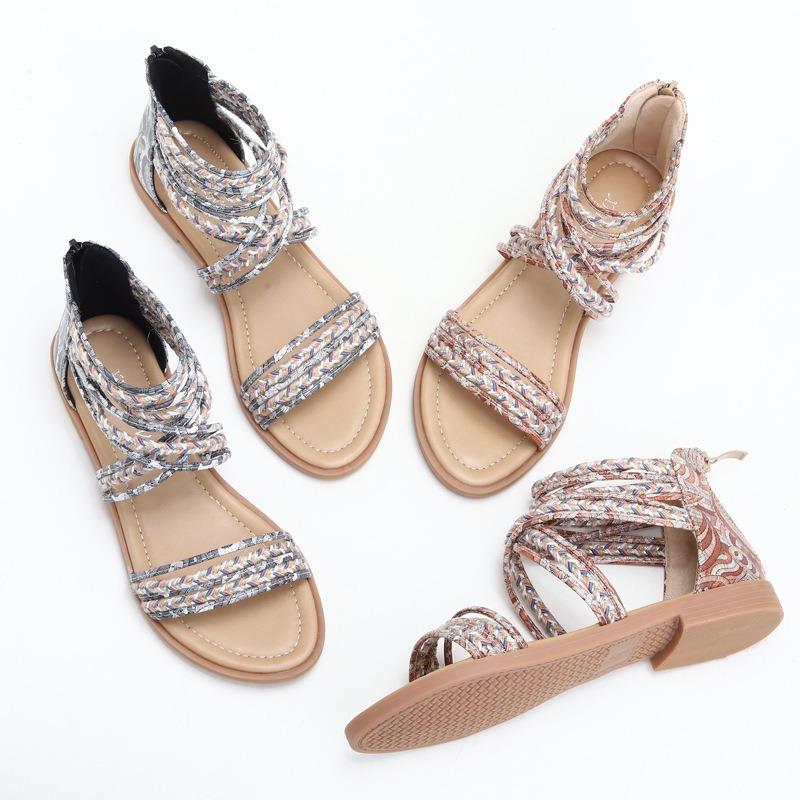 Sandals Women Flat Roman Cross Strap Bohemian Beach Shoes Women Seaside Vacation