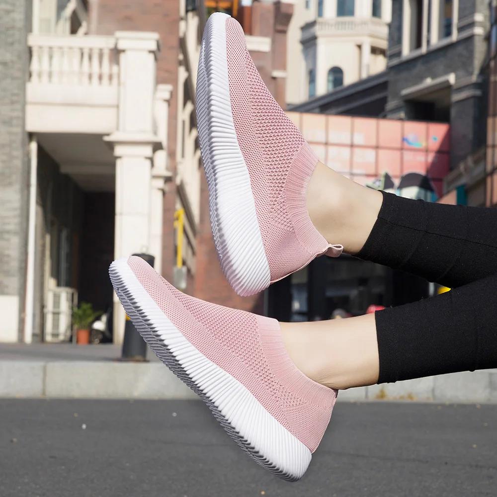 Fashion 2025 Spring Women Shoes Knitting Sock Sneakers Women Flat Shoes Casual Breathable Sneakers Flats Walking Shoes for Women