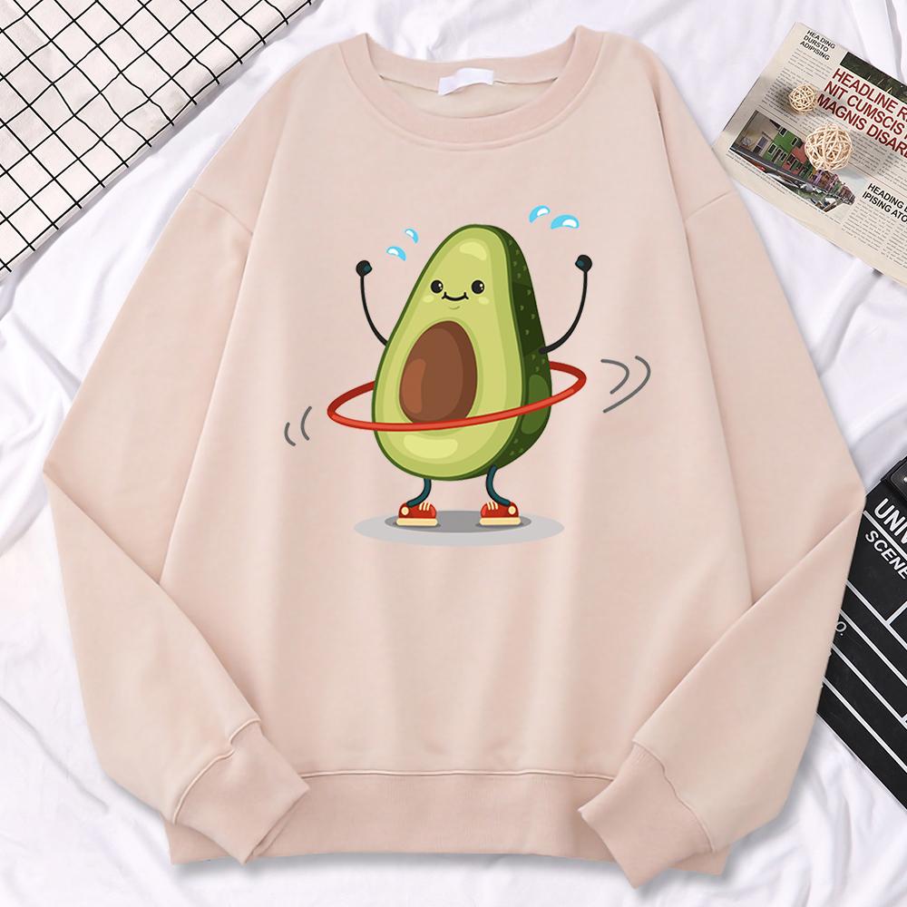 Casual Trend Women Pullovers Avocado Exercise And Rotation Printing Hoodies Soft Sweatshirt Loose Warm Female Clothes