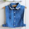 Fashion Denim Blue Women Fake Collar Shirt Detachable Collar Female False Collar Solid Shirt Lapel Blouse Top Men Women