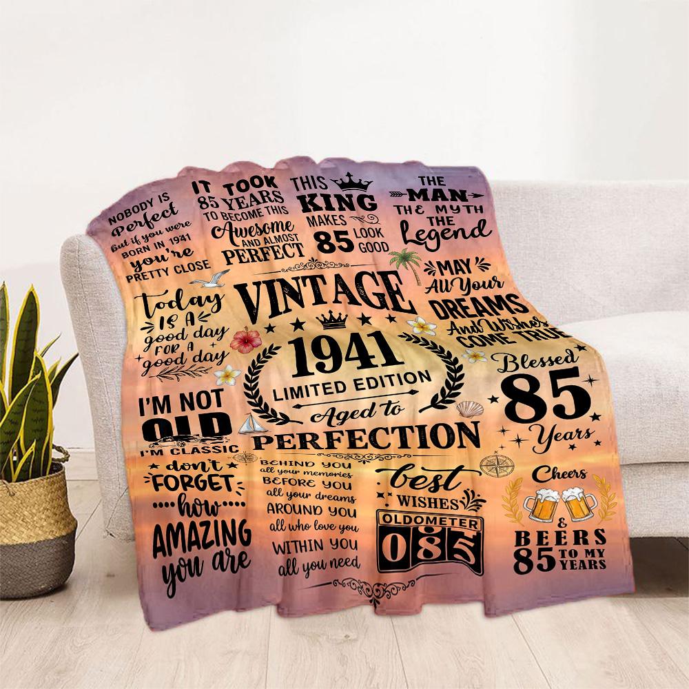 Vintage 85th Birthday Celebration Blanket Soft & Cozy Great for Livingroom Office Chair Seaside for All Occasions Digital Print