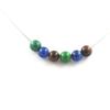 Stones and Minerals. Red Tiger Eye + Chrysocolla + Blue Ribbon Agate Pearl Necklace Stainless Steel Chain.