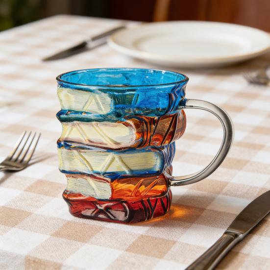 Artistic Book Stack Glass Coffee Mug Large Capacity Clear Glass Floating Effect Book Lover Gift
