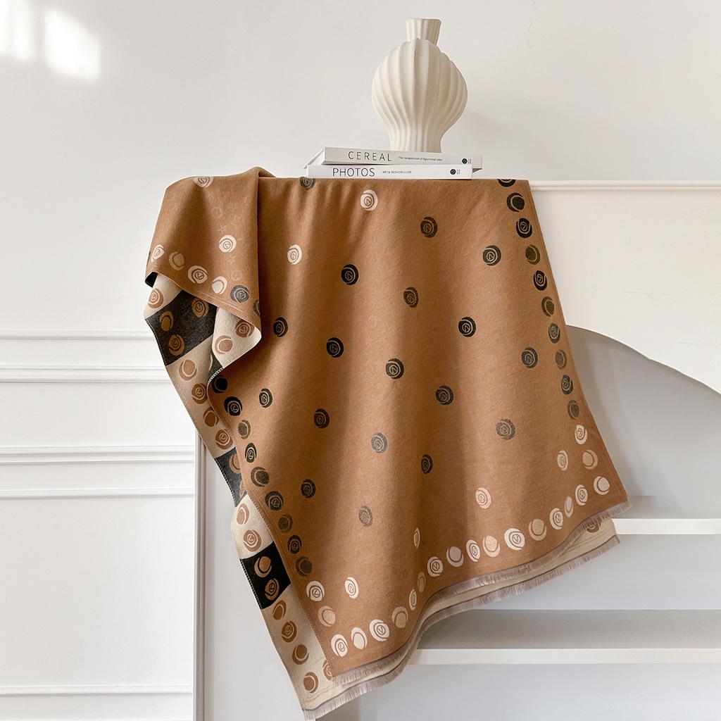 Scarf L Rhombus Camellia Women'S Autumn And Winter Thickened Imitation Cashmere Printed Shawl Versatile Warm