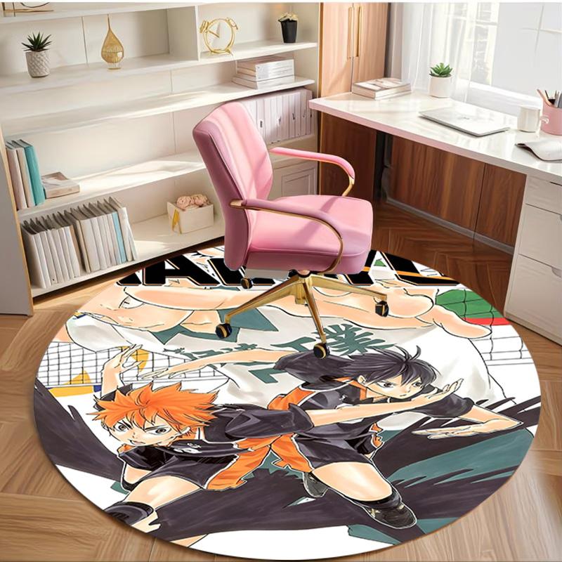 Haikyu Print Round Rug, Washable Floor Carpet, For Entryway Dorm Laundry Room Office Study, Home Decor Birthday Christmas Gift