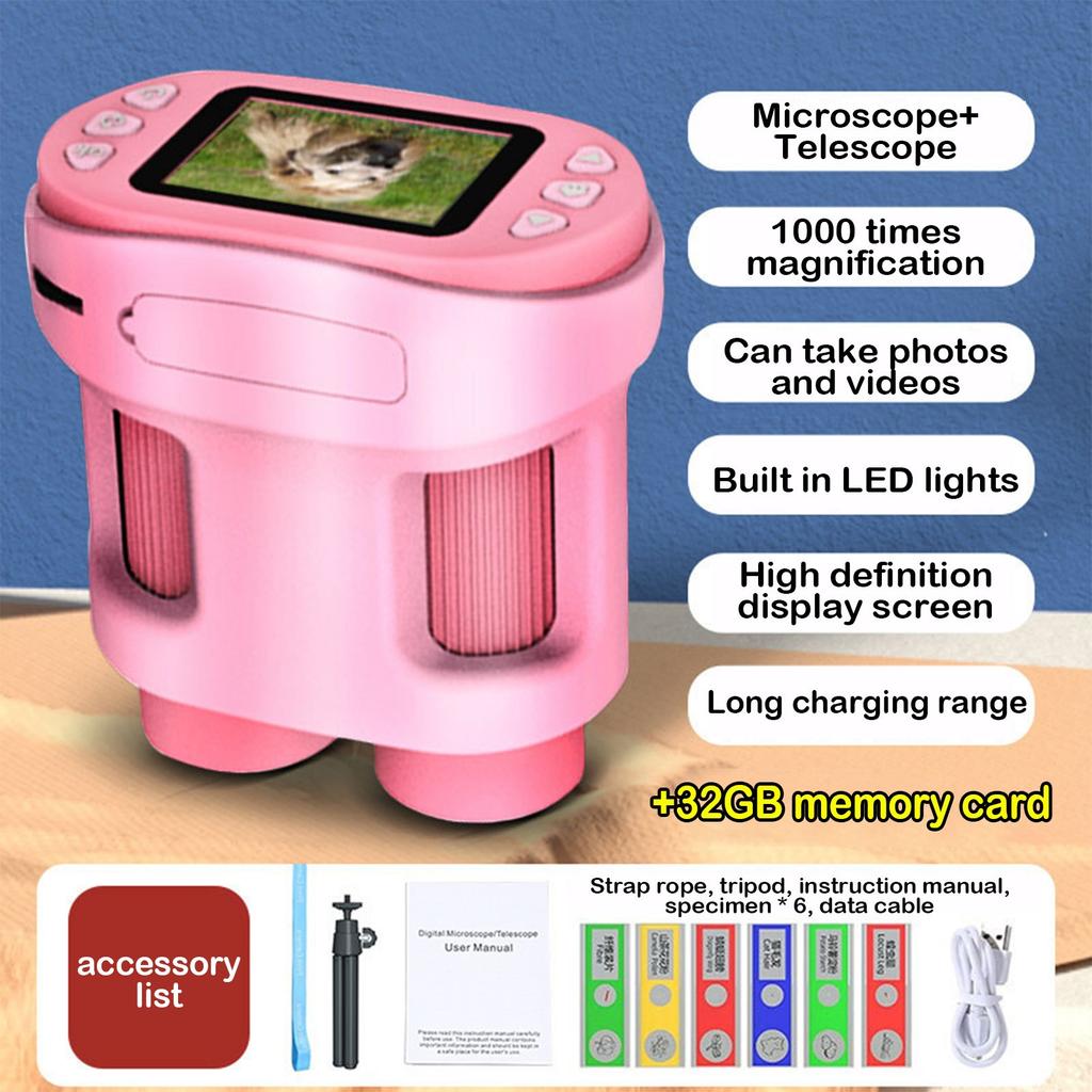 Детский микроскоп, 1000x портативный микроскоп, делает фотографии и видео, может быть использован в качестве подарка на Рождество или день рождения