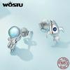 925 Sterling Silver Lovely Spaceman & Spacecraft Asymmetric Earrings for Women Jewelry Birthday Gift