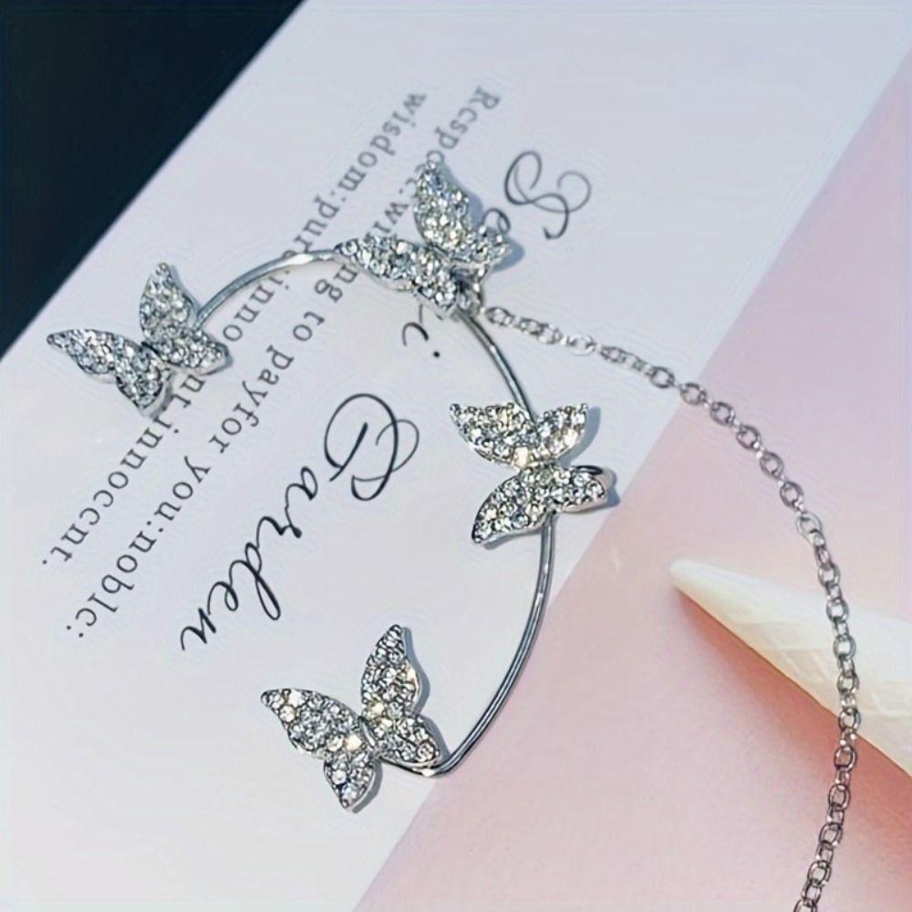 1 pair Snowflake Rhinestone Butterfly Earhook Protection Chain Holder Clips Anti-lost Earphone Chain Ear Decoration Versatile