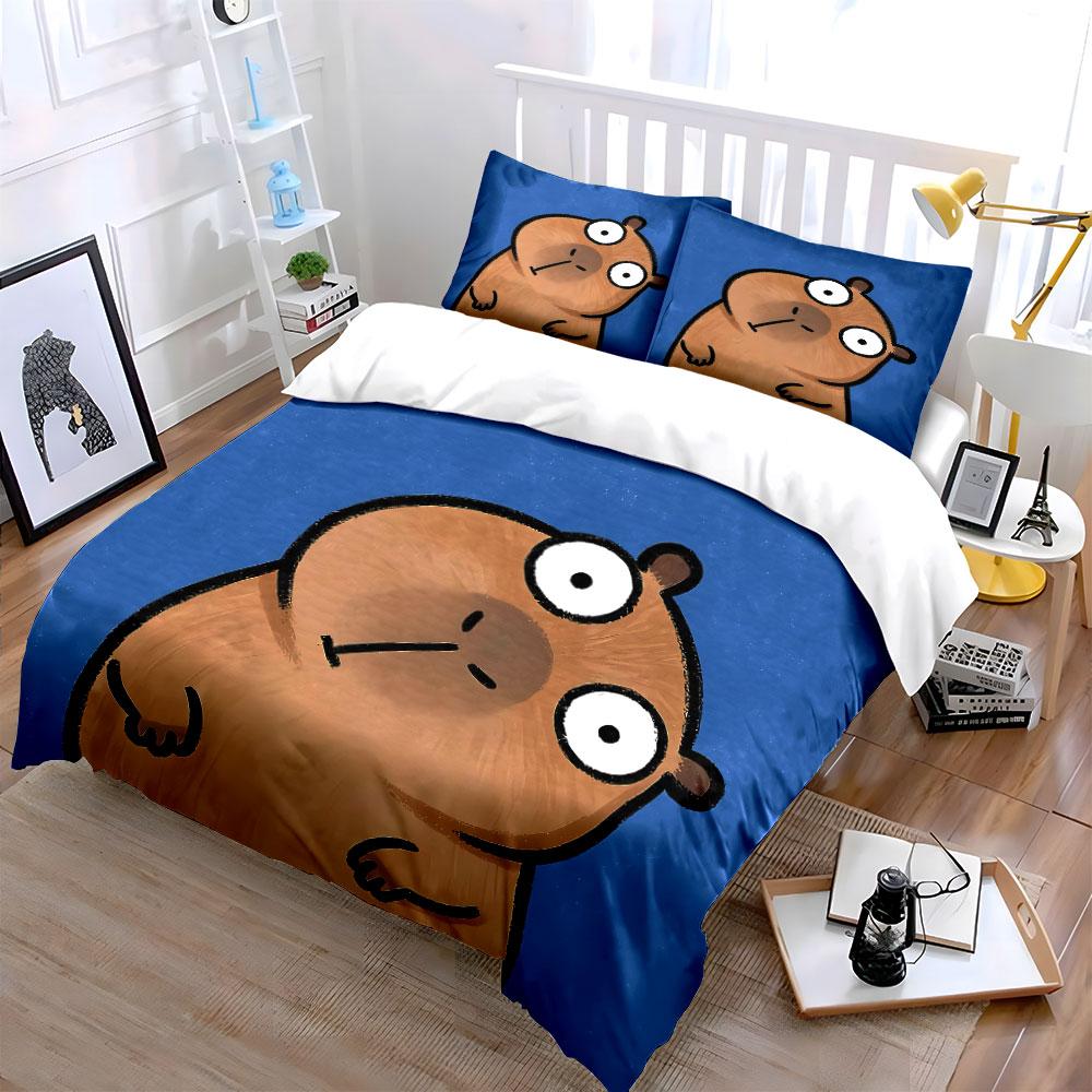Cartoon capybara on blue. Bedding sets Duvet cover sets Duvet covers Pillowcases(1 * Duvet Cover 2 * Pillowcases without duvet insert)