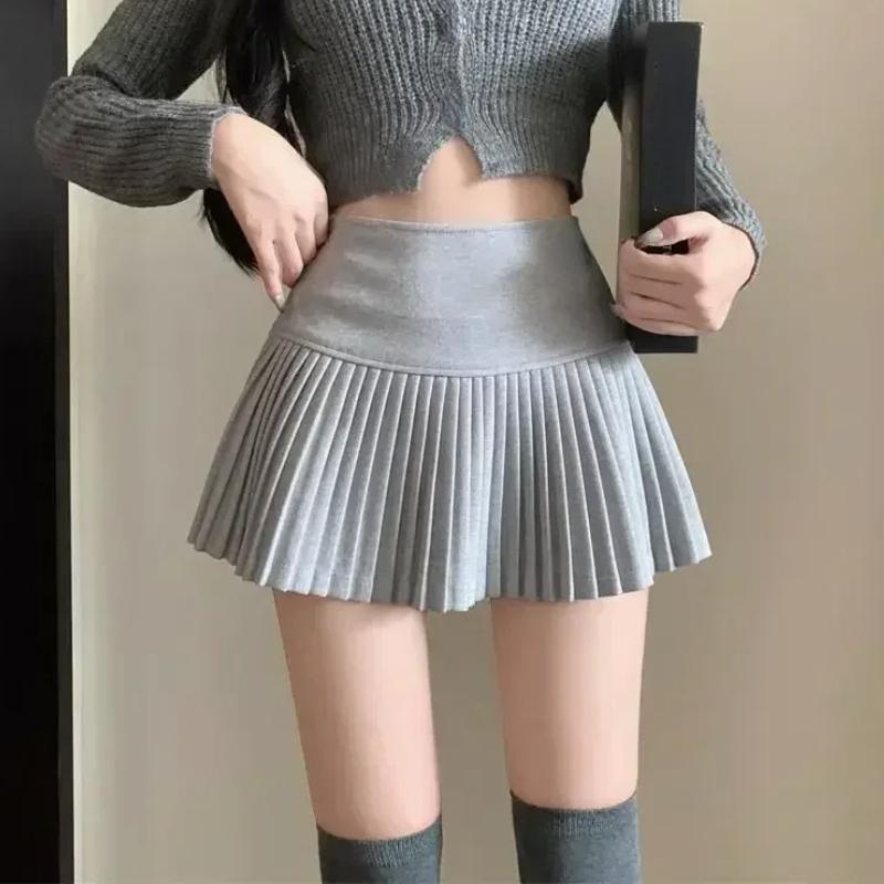 Шерстяная плиссированная юбка, женская корейская милая сексуальная трапециевидной формы с высокой талией, экстремальная мини-юбка, осень-зима, винтажная школьная