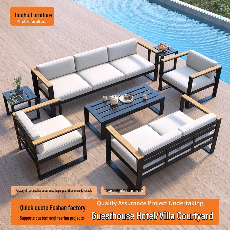 Aluminum Alloy Outdoor Patio Sofa - Sunproof & Waterproof Lounge Furniture for Garden, Terrace, or Office.