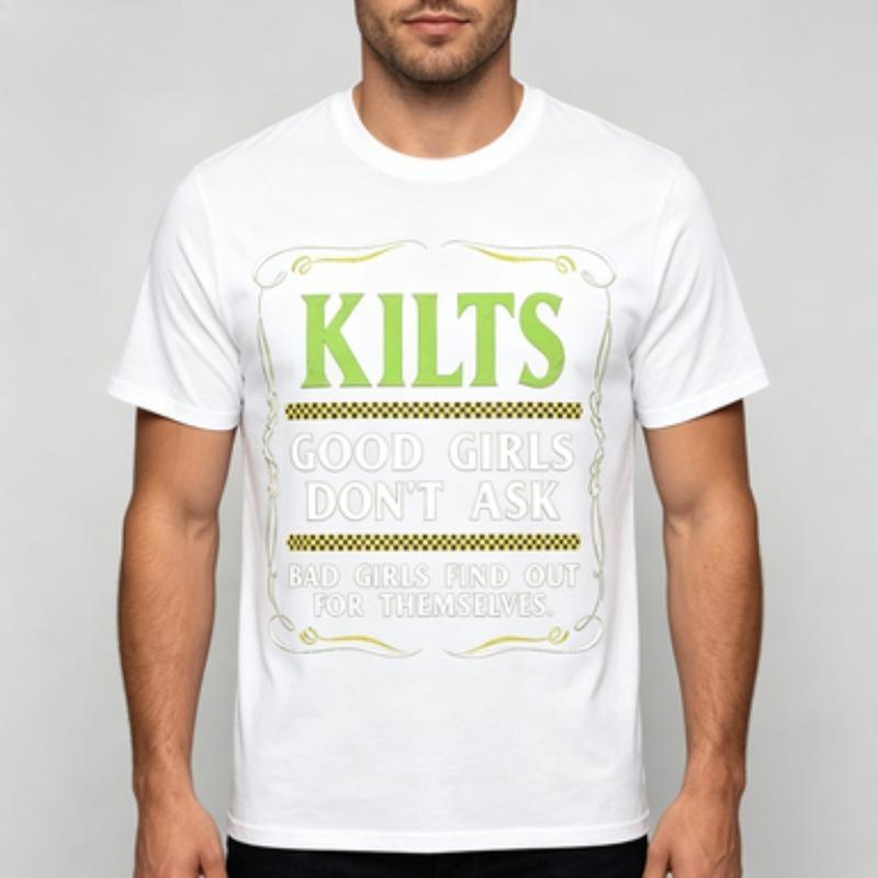 Pure Cotton Unisexs Tee Classic Border Frame Kilt Humor Quote With Checkerboard Separator Streetwear Crew Neck Tshirt