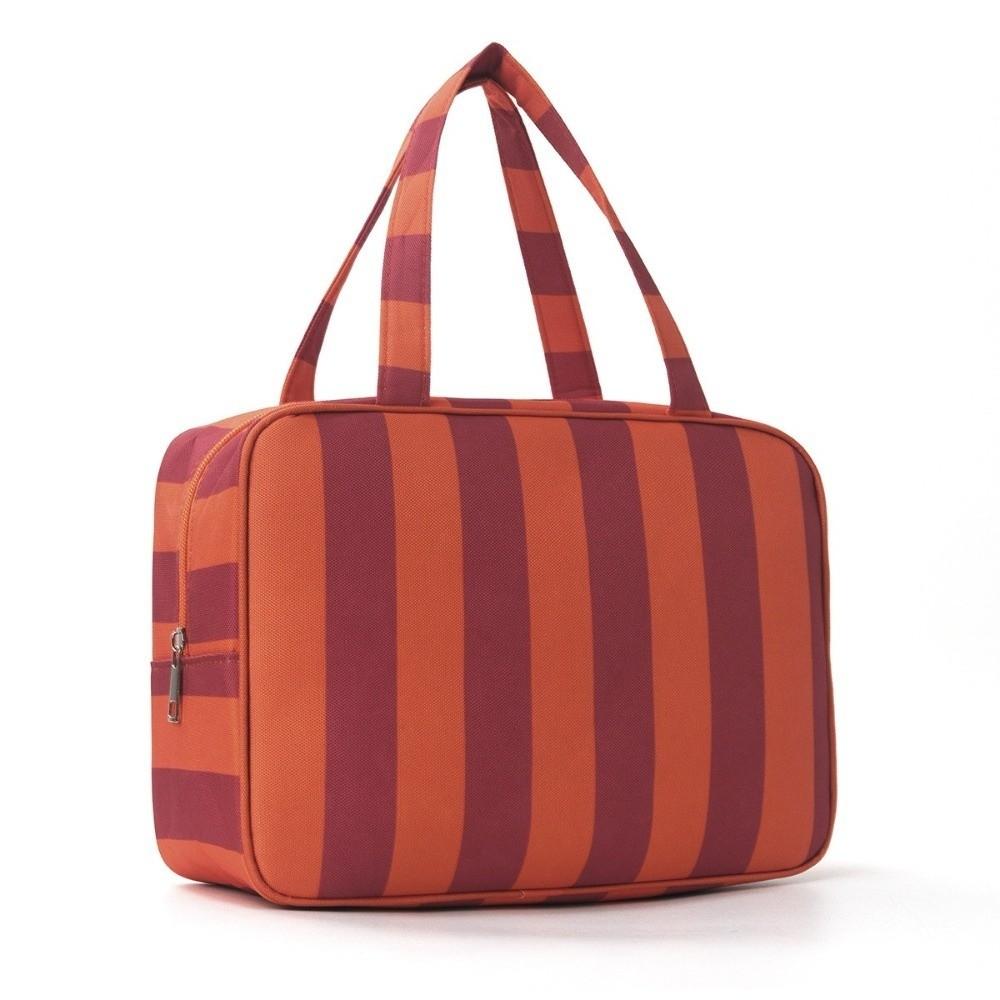 Large Capacity Striped Toiletry Storage Bag Multi Compartment Cosmetic Pouch Weekend Getaway