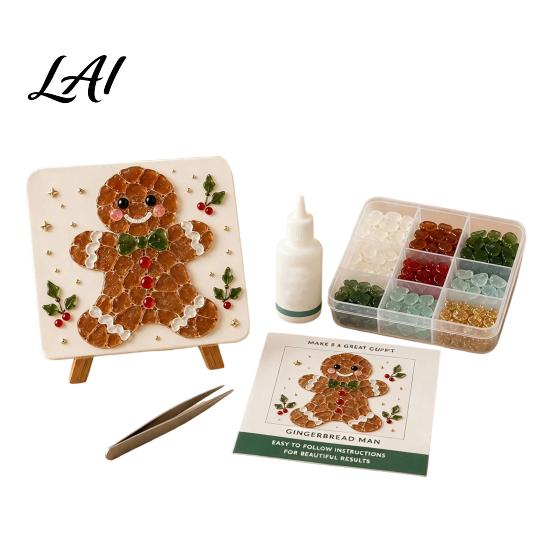 Weekend DIY Project Christmas Mosaic Art Kit Faux Sea Glass Craft Santa Relaxing Activity Claus Snowman Crafting Kit for Adults Beginners