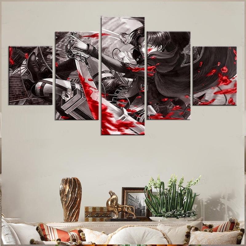 5 Panels Canvas Wall Arts Anime Poster Painting Attack On Titan Levi Ackerman Picture Print Home Decor Living Room Wallpaper