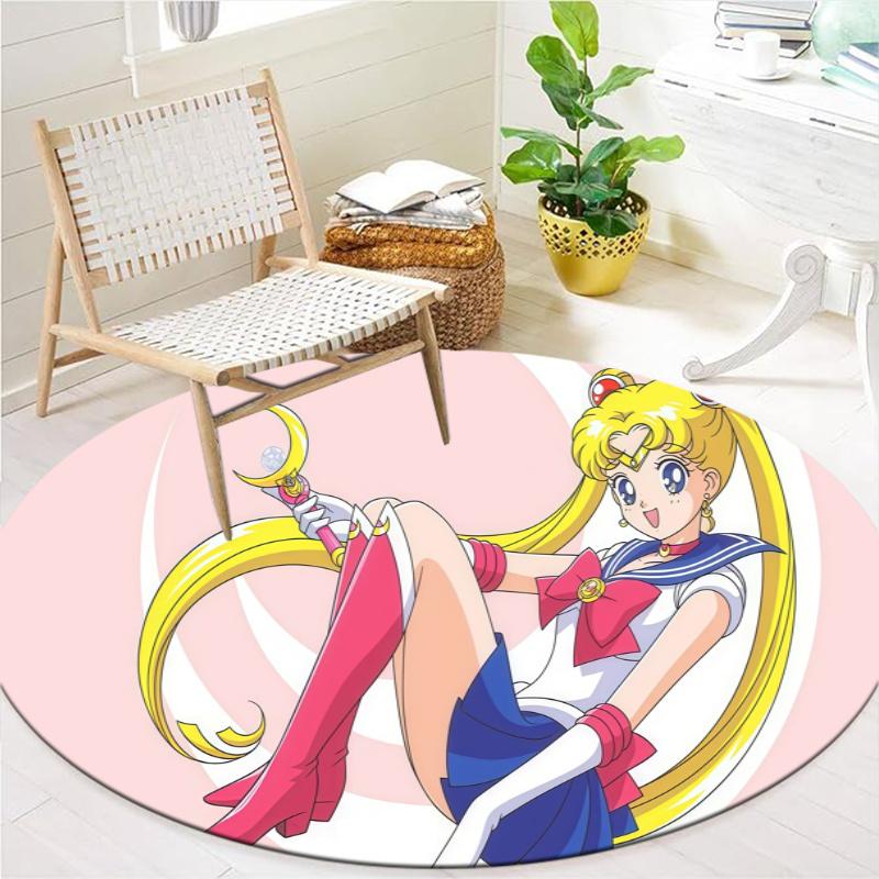 Usagi Tsukino Round Area Rug,Carpet Rug for Living Room Bedroom Sofa Playroom Decor,Non-slip Floor Mat